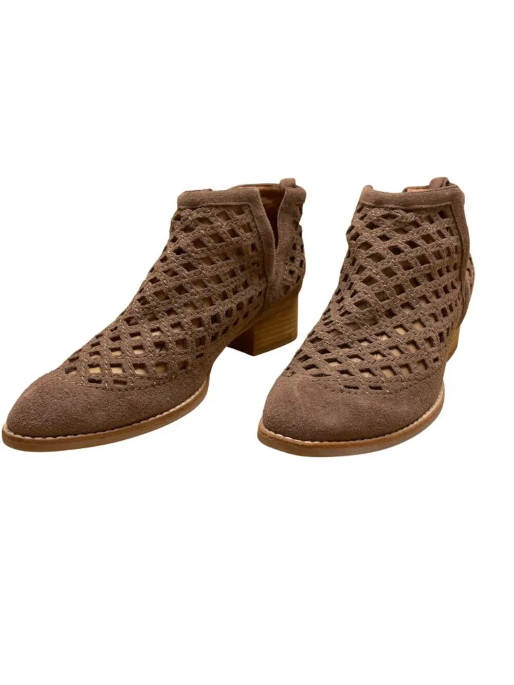 Jeffrey Campbell Women's Taupe Suede Cutout Western Block Heel Ankle Boots Sz 9